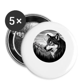Mond Wolf im Berg wald Wölfe - Buttons groß 56 mm (5er Pack) - Weiß - Vorne