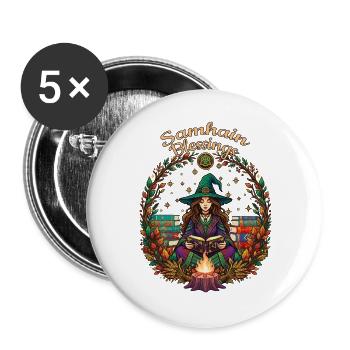 Samhain-Segnungen Hexen-Wicca Wicca-Halloween - Buttons groß 56 mm (5er Pack) - Weiß - Vorne