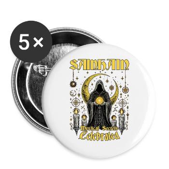 Samhain-Mystische Geheimnisse gefeierte Wicca-Wicca-Geheimnisse - Buttons groß 56 mm (5er Pack) - Weiß - Vorne
