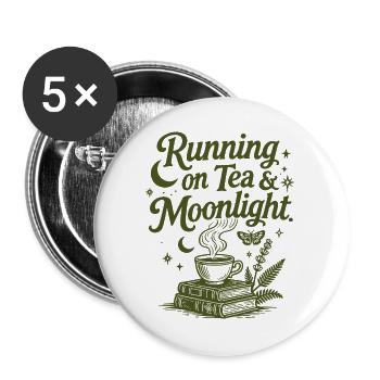 Running on Tea & Moonlight Spruch - Buttons groß 56 mm (5er Pack) - Weiß - Vorne