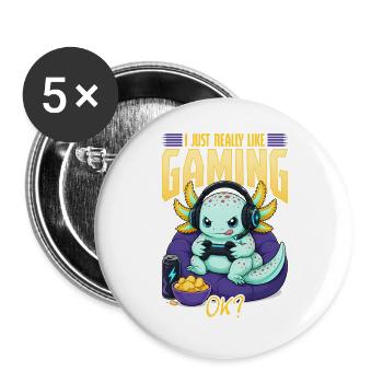 Funny Axolotl Gamer Gaming - Buttons groß 56 mm (5er Pack) - Weiß - Vorne