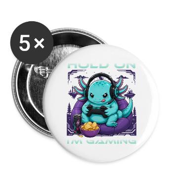 Funny Axolotl Gamer Gaming - Buttons groß 56 mm (5er Pack) - Weiß - Vorne