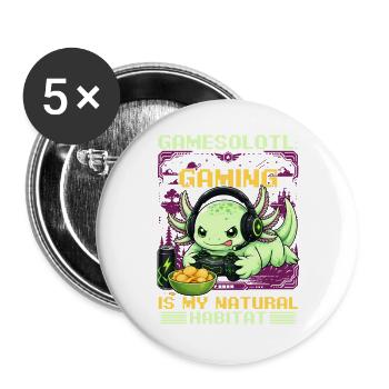 Funny Axolotl Gamer Gaming - Buttons groß 56 mm (5er Pack) - Weiß - Vorne