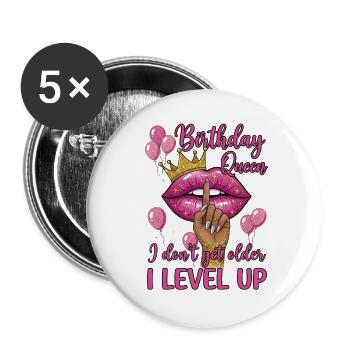 Birthday Queen with Lips and Balloons - Buttons groß 56 mm (5er Pack) - Weiß - Vorne
