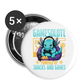 Funny Axolotl Gamer Gaming - Buttons groß 56 mm (5er Pack) - Weiß - Vorne