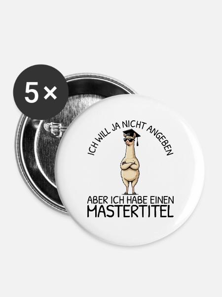 Mastertitel Lama mit Abschluss Studium - Buttons groß 56 mm (5er Pack) - Weiß