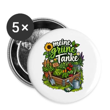 Meine grüne Tanke – Gartenfreude - Buttons groß 56 mm (5er Pack) - Weiß - Vorne
