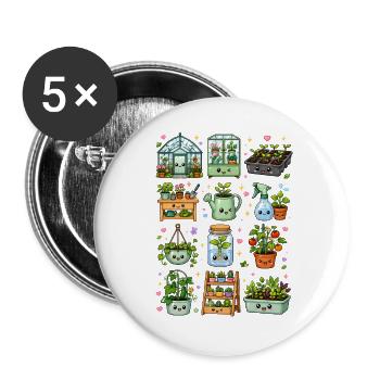 Kawaii Gewächshaus | Gärtnern & Pflanzen - Buttons groß 56 mm (5er Pack) - Weiß - Vorne