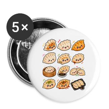 Kawaii Gyoza | Japanische Teigtaschen - Buttons groß 56 mm (5er Pack) - Weiß - Vorne