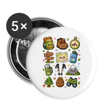 Kawaii Wandern | Outdoor & Berge - Buttons groß 56 mm (5er Pack) - Weiß - Vorne