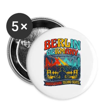 Berlin Germany Underground Techno Beats Music - Buttons groß 56 mm (5er Pack) - Weiß - Vorne