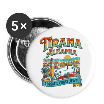 Vintage Tirana Albania Adriatic Coast Cityscape - Buttons groß 56 mm (5er Pack) - Weiß - Vorne