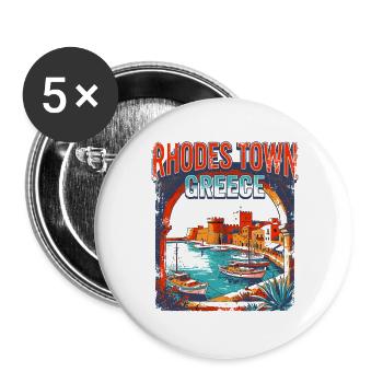 Rhodes Town Greece Harbor Vintage Travel Poster - Buttons groß 56 mm (5er Pack) - Weiß - Vorne