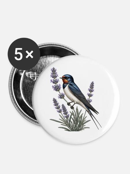 Barn Swallow auf Lavendel - Buttons groß 56 mm (5er Pack) - Weiß