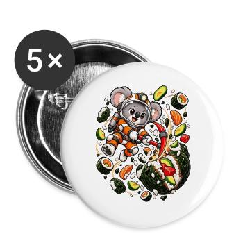 Astronaut Koala öffnet eine Sushi-Rolle - Buttons groß 56 mm (5er Pack) - Weiß - Vorne