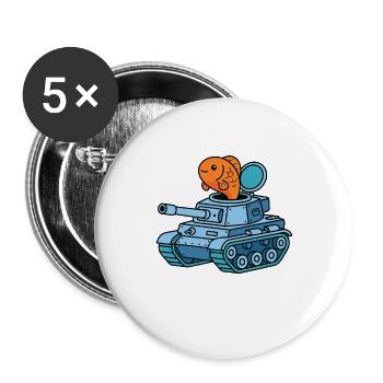 Fisch im Panzer Cartoon - Buttons groß 56 mm (5er Pack) - Weiß - Vorne