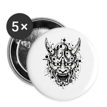 Hannya Maske - Buttons groß 56 mm (5er Pack) - Weiß - Vorne
