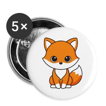Kawaii Fox Niedlicher Fuchs Sitzend - Buttons groß 56 mm (5er Pack) - Weiß - Vorne