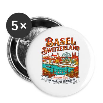 Basel Switzerland Autumn Fair Tradition Novelty - Buttons groß 56 mm (5er Pack) - Weiß - Vorne