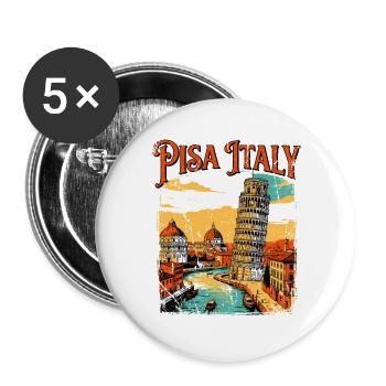Retro Pisa Italy Travel Poster Typography Art - Buttons groß 56 mm (5er Pack) - Weiß - Vorne