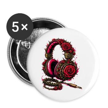 Rosen Kopfhörer mit Dornen im Gothic Style - Buttons groß 56 mm (5er Pack) - Weiß - Vorne