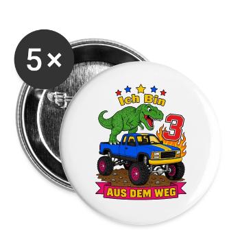 Ich bin 3 aus dem Weg Dinosaur auf dem Truck - Buttons groß 56 mm (5er Pack) - Weiß - Vorne