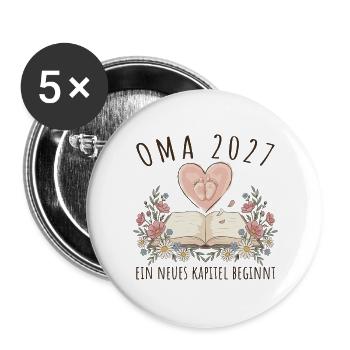 Oma 2027 Ein Neues Kapitel Beginnt Schwangerschaft - Buttons groß 56 mm (5er Pack) - Weiß - Vorne