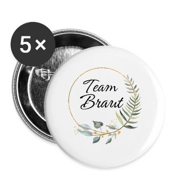 Team Braut Eukalyptus Kranz - Buttons groß 56 mm (5er Pack) - Weiß - Vorne