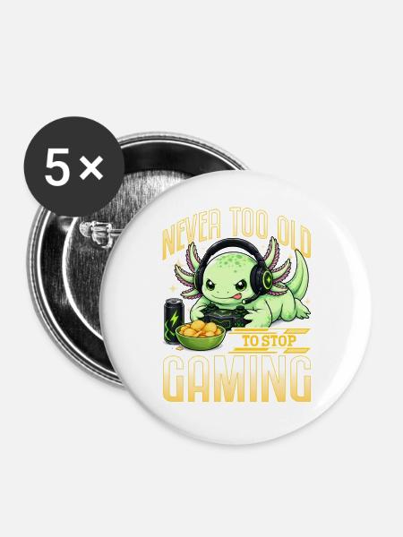 Funny Axolotl Gamer Gaming - Buttons groß 56 mm (5er Pack) - Weiß