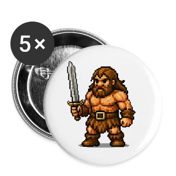 Pixel Barbar mit Schwert - Buttons groß 56 mm (5er Pack) - Weiß - Vorne