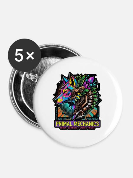 Urmechanik – Neon Wolf - Buttons groß 56 mm (5er Pack) - Weiß