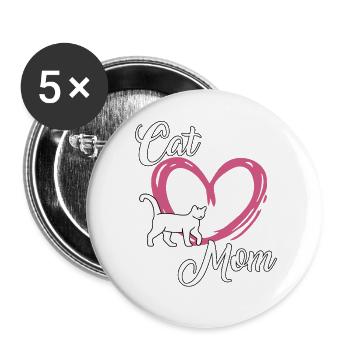 Cat Mom Herz Katzenhalterin Katzenbesitzerin - Buttons groß 56 mm (5er Pack) - Weiß - Vorne