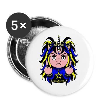 Volt-Mare: Blau-Gelbes EinZORN mit Mittelfinger - Buttons groß 56 mm (5er Pack) - Weiß - Vorne