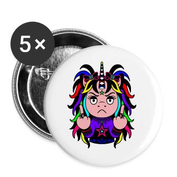 Rainbow Riot: Knalliges EinZORN mit Mittelfinger.  - Buttons groß 56 mm (5er Pack) - Weiß - Vorne