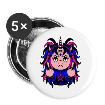 Indi-Go-F-U: Blau-Pinkes EinZORN mit Mittelfinger - Buttons groß 56 mm (5er Pack) - Weiß - Vorne