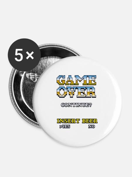 Game Over-Insert beer - Buttons groß 56 mm (5er Pack) - Weiß