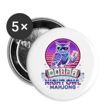 Mahjong Eule Night Owl Retro Design - Buttons groß 56 mm (5er Pack) - Weiß - Vorne