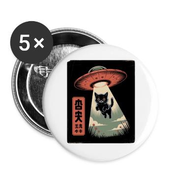 UFO Katze - Buttons groß 56 mm (5er Pack) - Weiß - Vorne