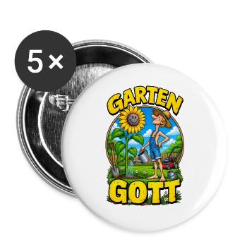 Garten Gott – Funny Gardener Gardening - Buttons groß 56 mm (5er Pack) - Weiß - Vorne