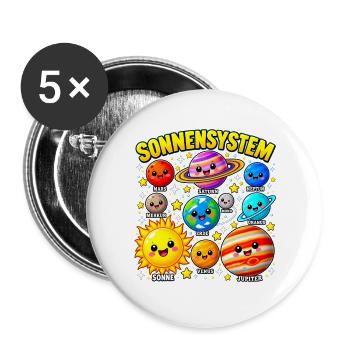 Système Solaire - Planètes Mignonnes pour Enfants - Buttons groß 56 mm (5er Pack) - Weiß - Vorne