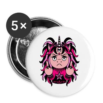 Pink Void: Schwarz-pinkes EinZORN mit Mittelfinger - Buttons groß 56 mm (5er Pack) - Weiß - Vorne