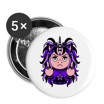 Lila-LaLic: Das lilac EinZORN mit Mittelfinger - Buttons groß 56 mm (5er Pack) - Weiß - Vorne