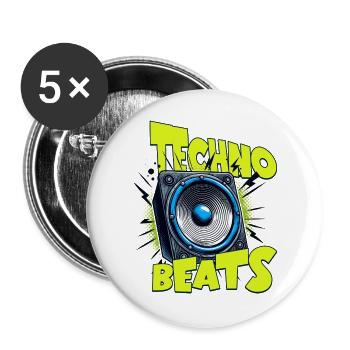 TECHNO BEATS - Buttons groß 56 mm (5er Pack) - Weiß - Vorne
