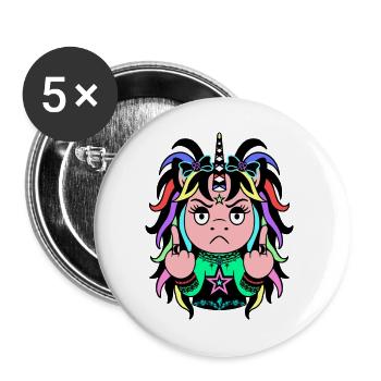 Colour-Chaos: Buntes EinZORN mit Mittelfinger - Buttons groß 56 mm (5er Pack) - Weiß - Vorne