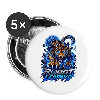 Robot Leopard – Cyber Leopard - Buttons groß 56 mm (5er Pack) - Weiß - Vorne