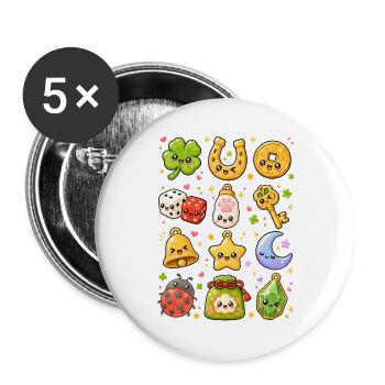 Kawaii Glücksbringer | Glück & Symbole - Buttons groß 56 mm (5er Pack) - Weiß - Vorne