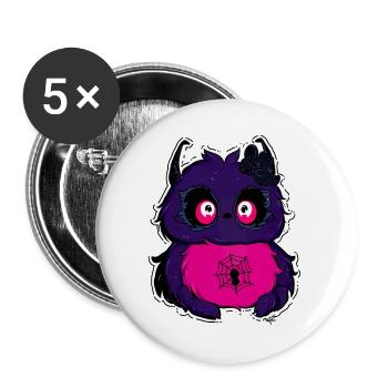 Lila Flauschkätzchen mit Spinnennetz - Buttons groß 56 mm (5er Pack) - Weiß - Vorne