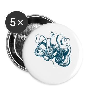 Vintage Kraken Oktopus Tiefsee Tentakel - Buttons groß 56 mm (5er Pack) - Weiß - Vorne