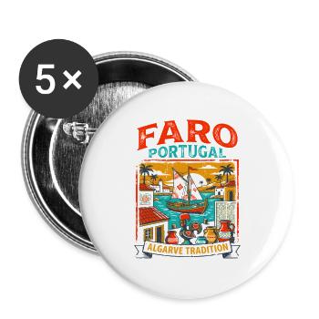 Vintage Faro Portugal Algarve Tradition Cityscape - Buttons groß 56 mm (5er Pack) - Weiß - Vorne