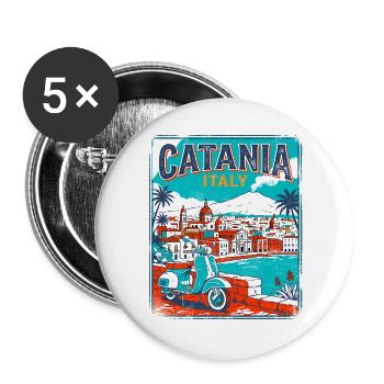 Vintage Catania Italy Coastal Cityscape Faro - Buttons groß 56 mm (5er Pack) - Weiß - Vorne